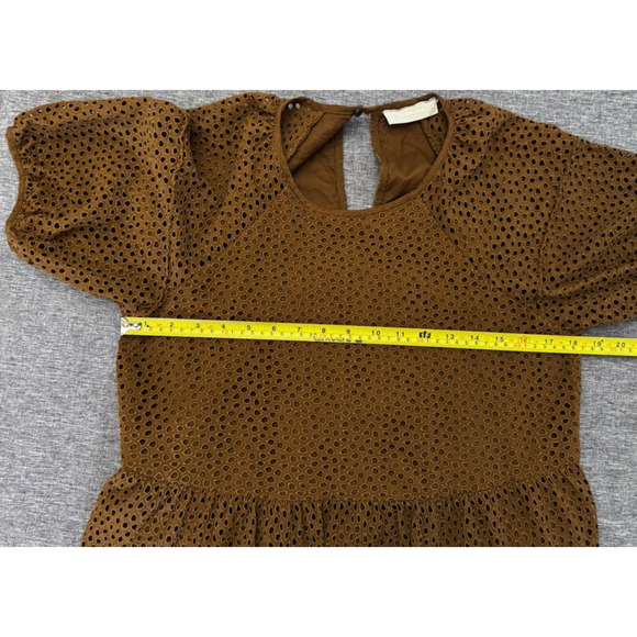Everlane The Tiered Eyelet Dress Midi Cotton Walnut Brown Short Sleeve Sz Small - Picture 6 of 9
